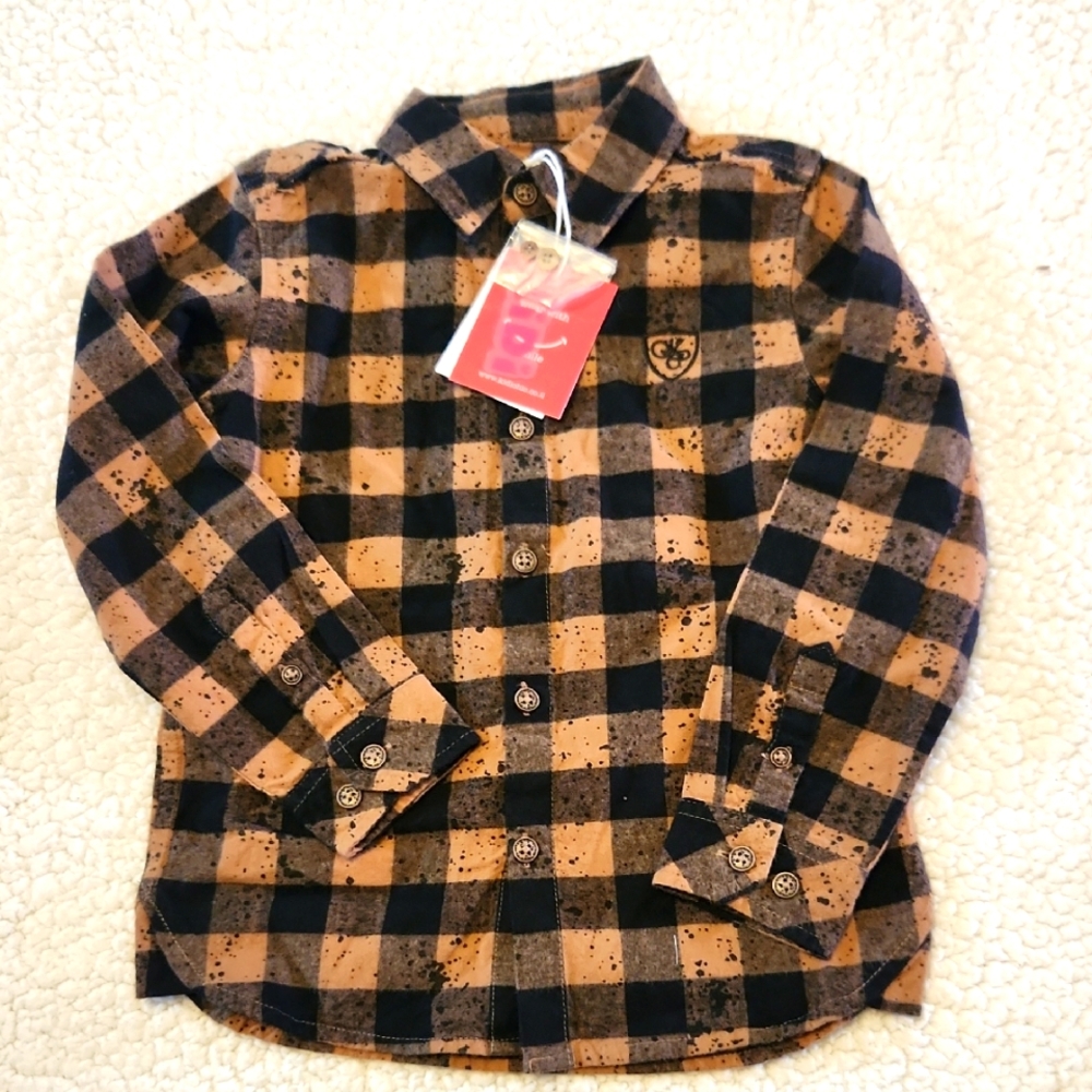 Kidichic Plaid Kids Shirt - Black and Tan